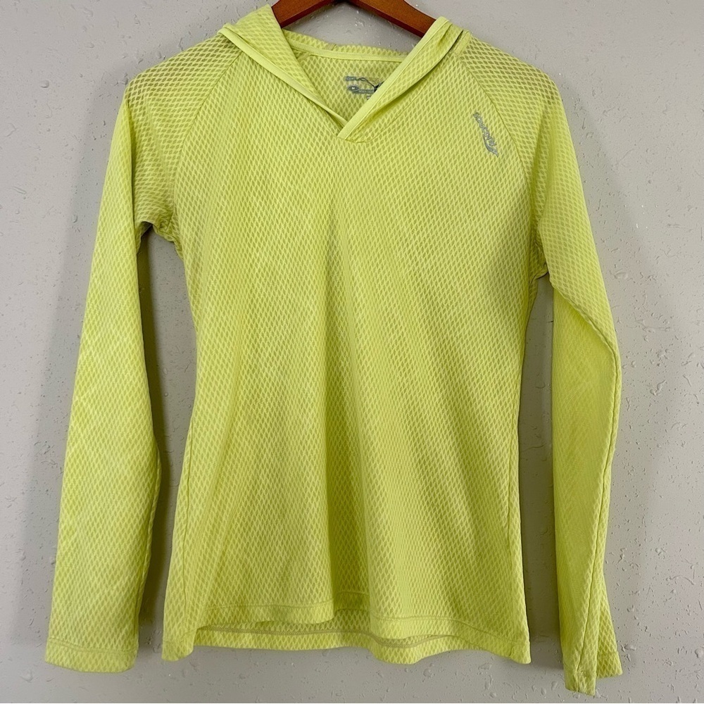 🦋 Saucony Neon Yellow Green Lighweight Hooded Long Sleeve Athletic Top Medium